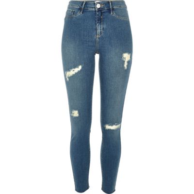 Mid blue wash ripped Molly jeggings